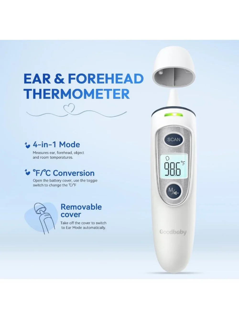 Accurate Ear & Forehead Thermometer for Adults/Kids | Fast 1s Read, Fever Alarm